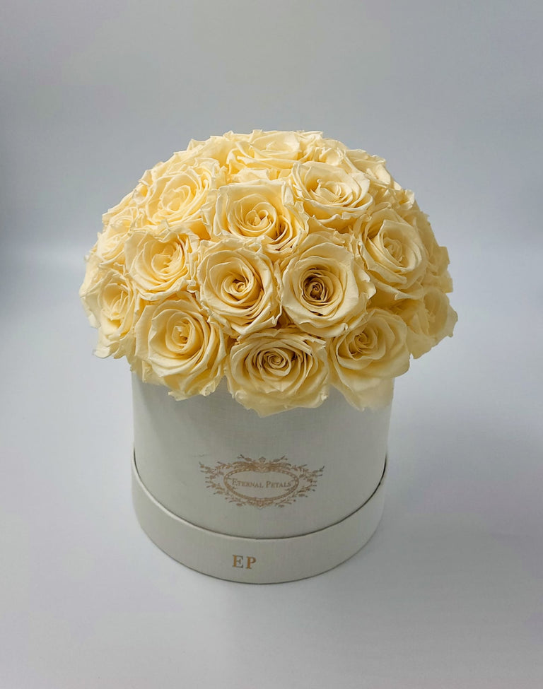 34 ROSES | WHITE ROUND BOX (CHAMPAGNE)