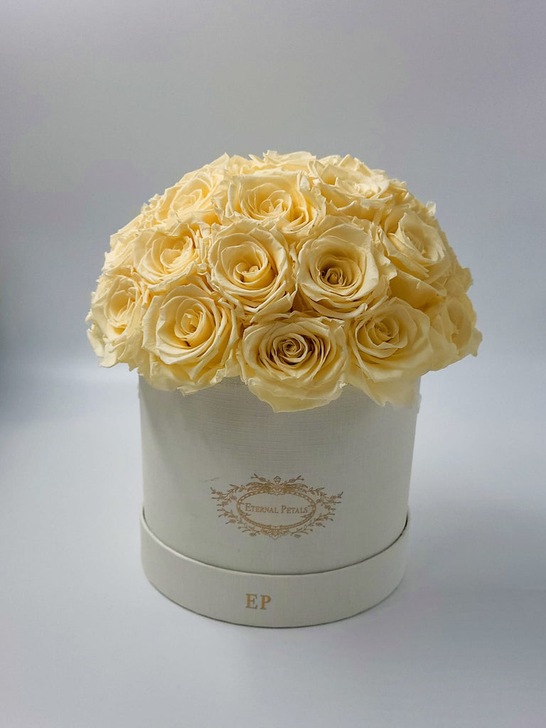 34 ROSES | WHITE ROUND BOX (CHAMPAGNE)