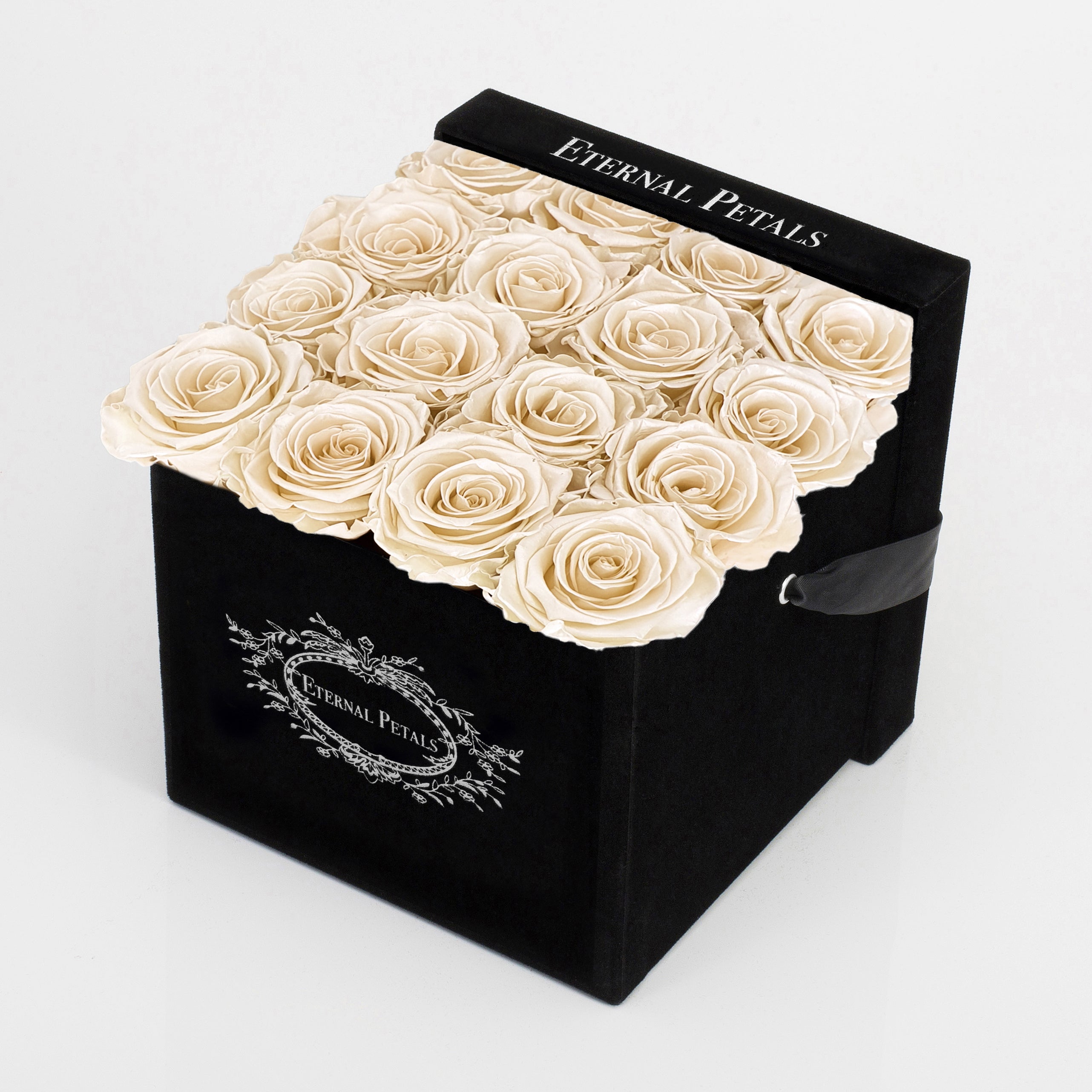 CHAMPAGNE SATIN | BLACK FLOWER BOX