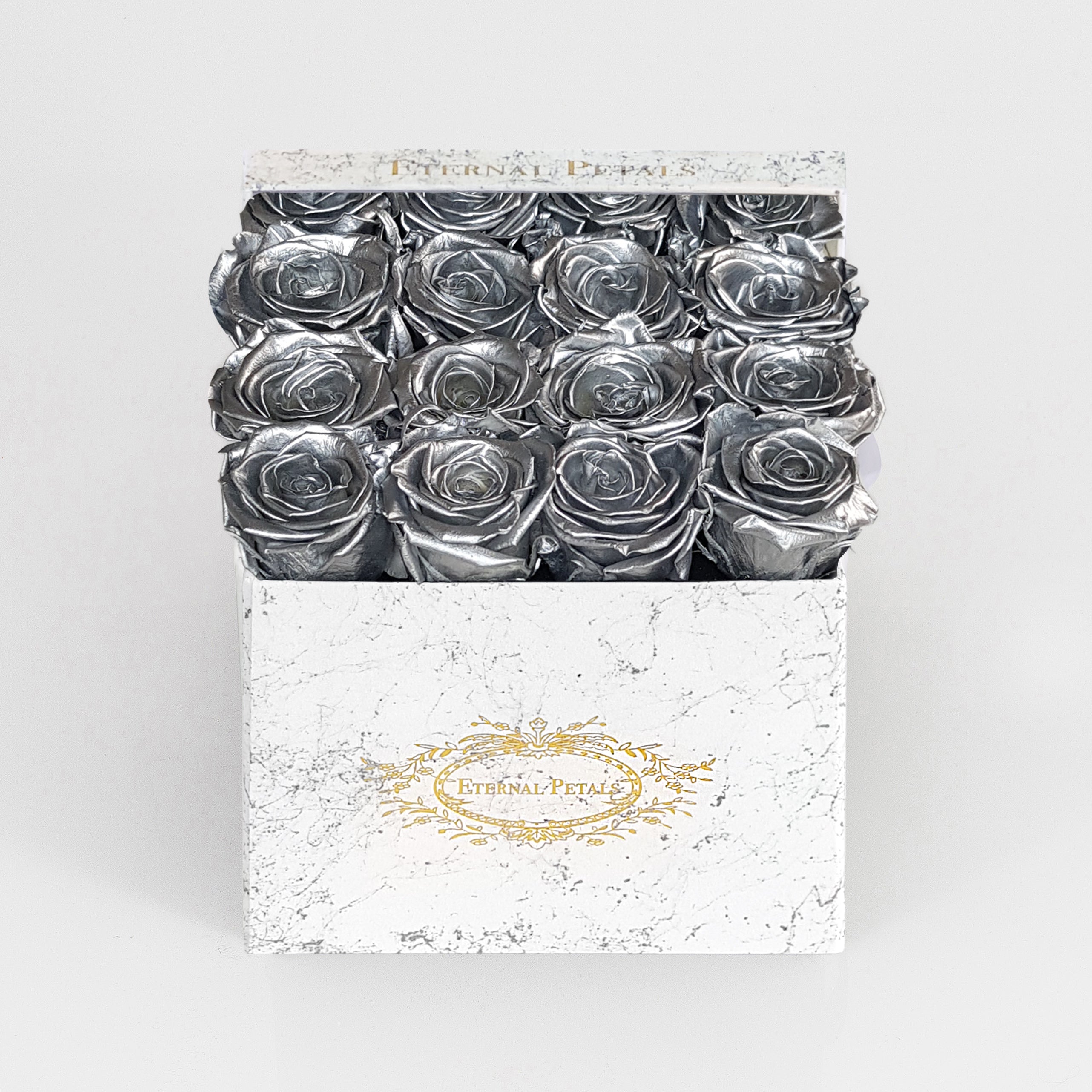 Luxury Silver Roses Inside Marble Box 100% Real Roses That Last A Year ...