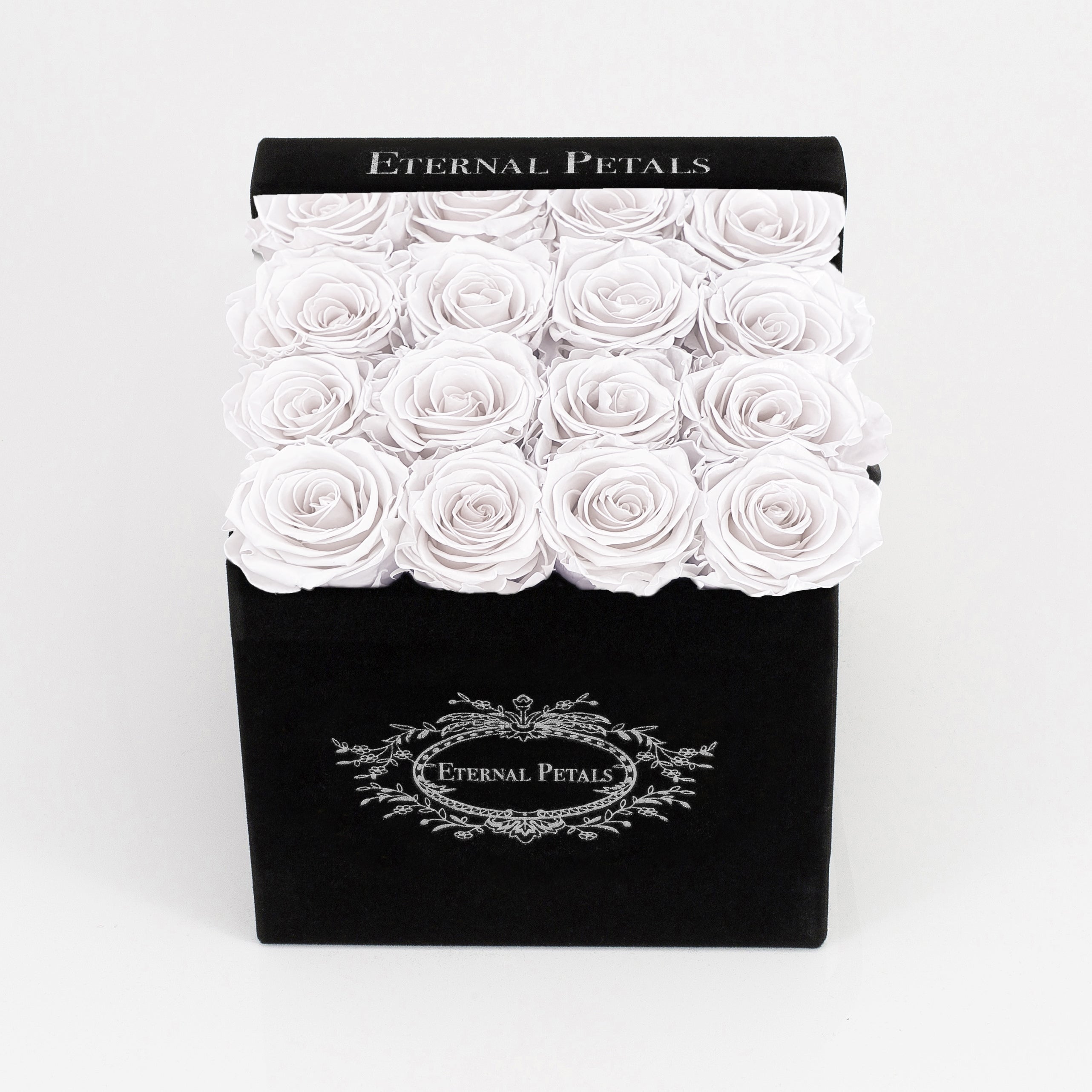 WHITE SATIN | BLACK FLOWER BOX