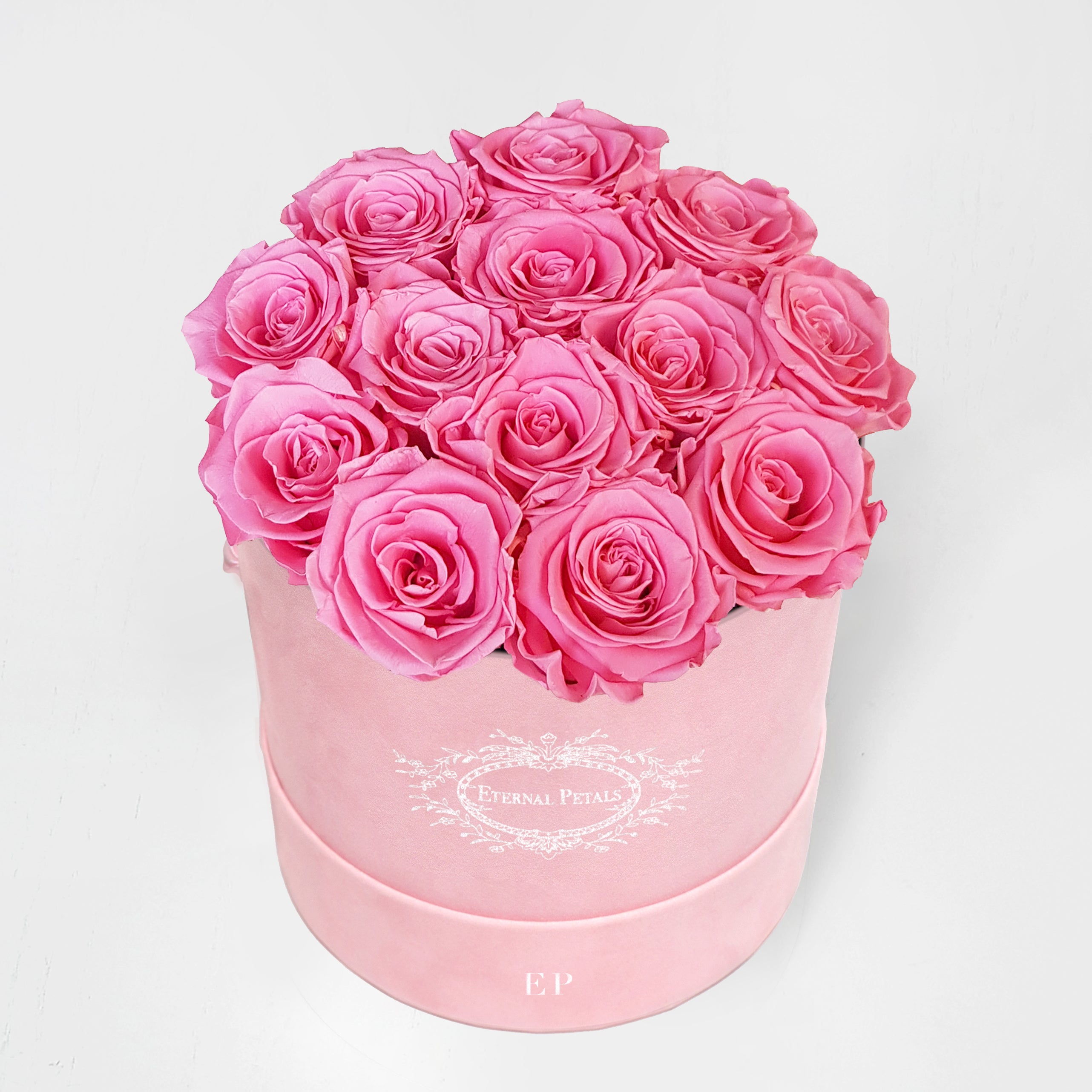 E P Roses 14 Pink Roses in Round Gift Box | Valentine Day Flowers London ...